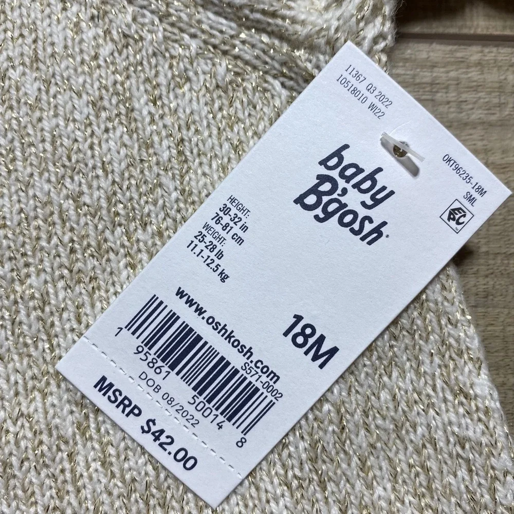 Baby B'gosh Baby Girls Shimmery Knitted Long Sleeve Dress‎ 18M Beige Gold